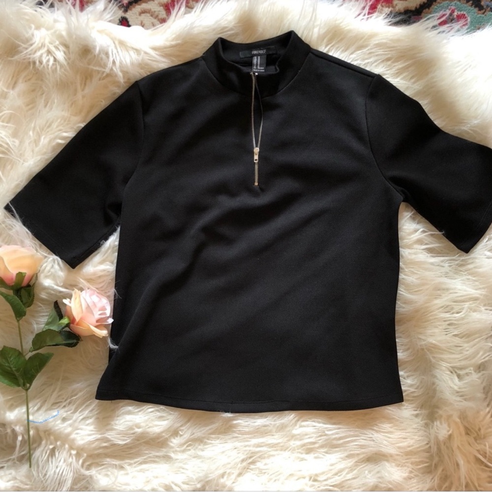 Black Half-Zip Short Sleeve Top